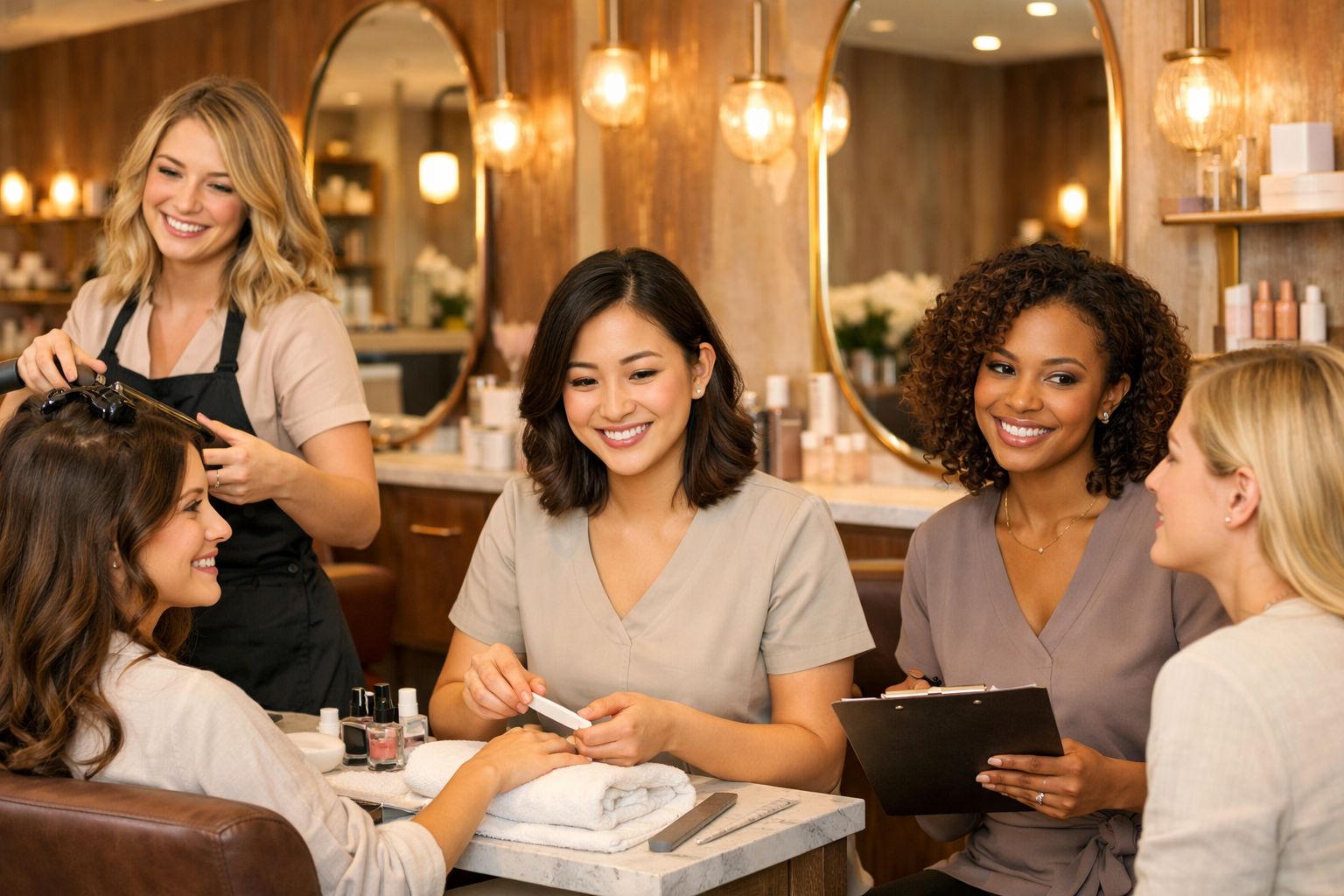 Uzman güzellik ekibi çalışırken